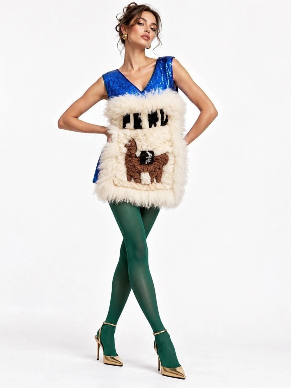 Blue & Cream Appliqué Sequin Top